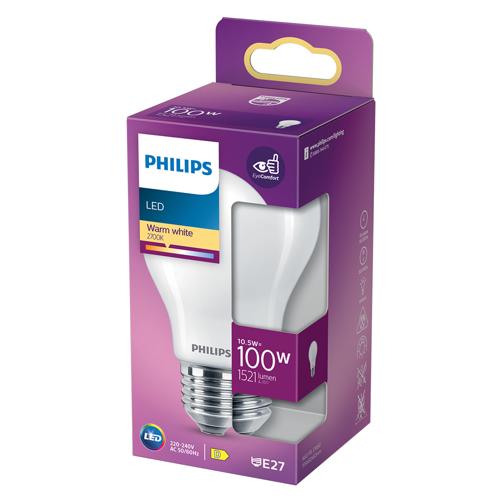 Lampada a led ‘goccia’ calda 2700k 10,5 w=100w e27 – 1521 lm Philips