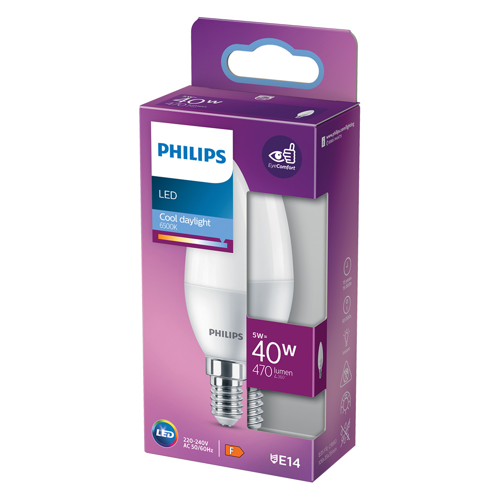 Lampada a led ‘oliva’ fredd.6500k 4,9 w=40w e14 – 470 lm Philips