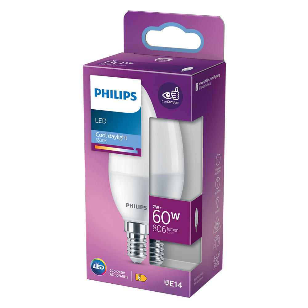 Lampada a led ‘oliva’ fredd.6500k 7 w=60w e14 – 806 lm Philips