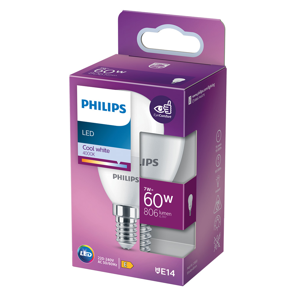 Lampada a led ‘sfera’ natur.4000k 7 w=60w e14 – 806 lm Philips