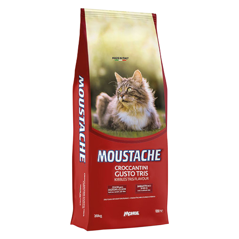Croccantini per gatti ‘moustache gusto tris’ pesce, pollo e manzo – kg 20 Monge