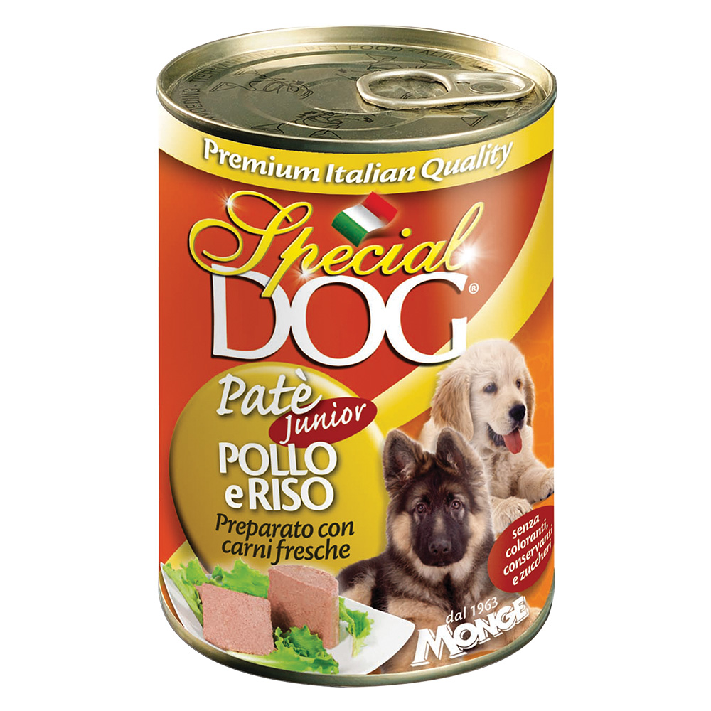 Pate’ per cani junior ‘special dog’ pollo e riso – gr 400 Monge