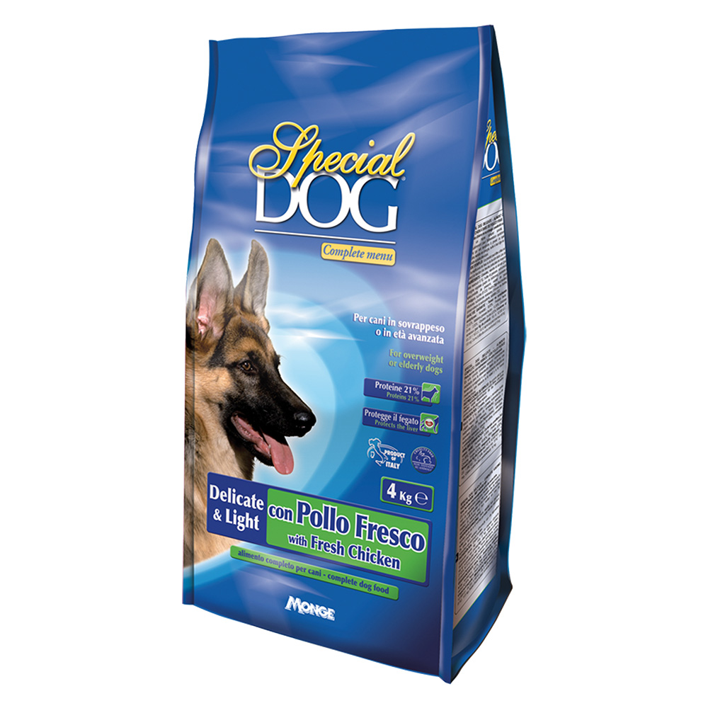 Crocchette per cani anziani ‘special dog’ delicate-light c/pollo fresco – kg 4 Monge