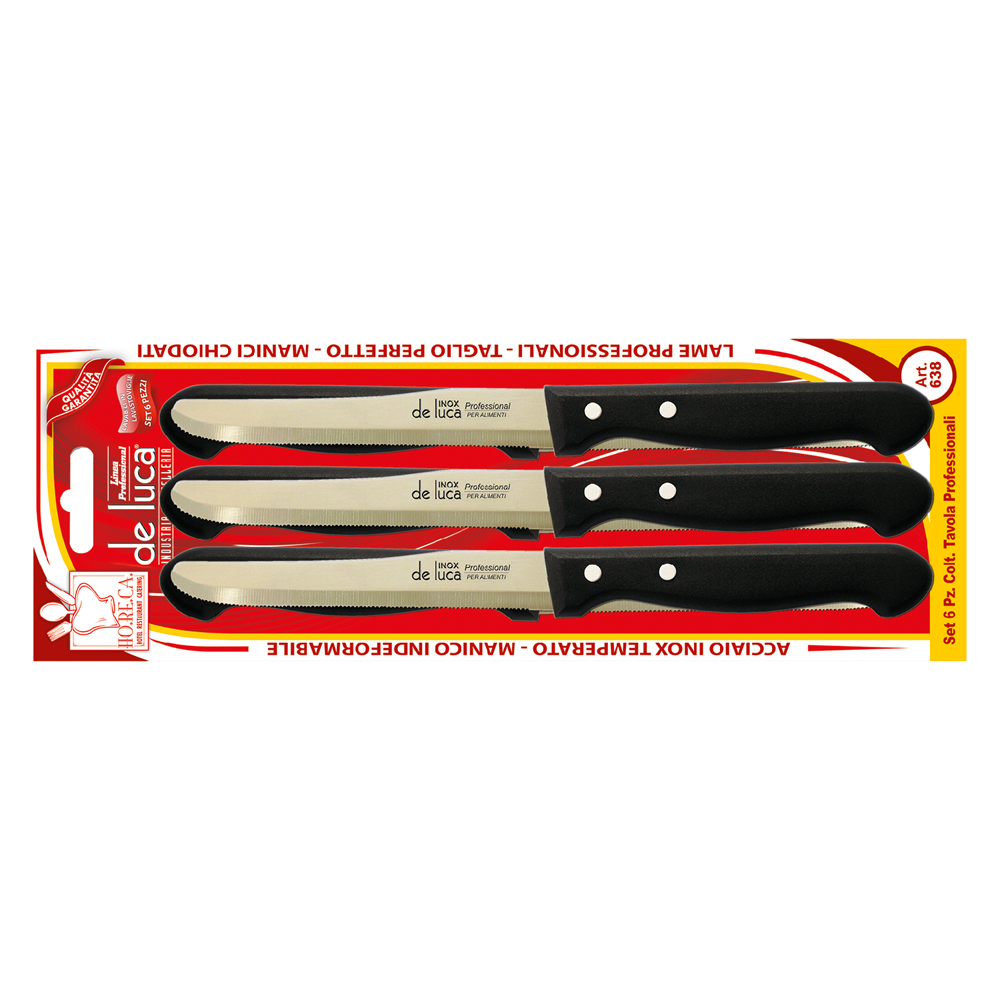 Coltelli da tavola seghettati lama mm 110 – manico nero De luca
