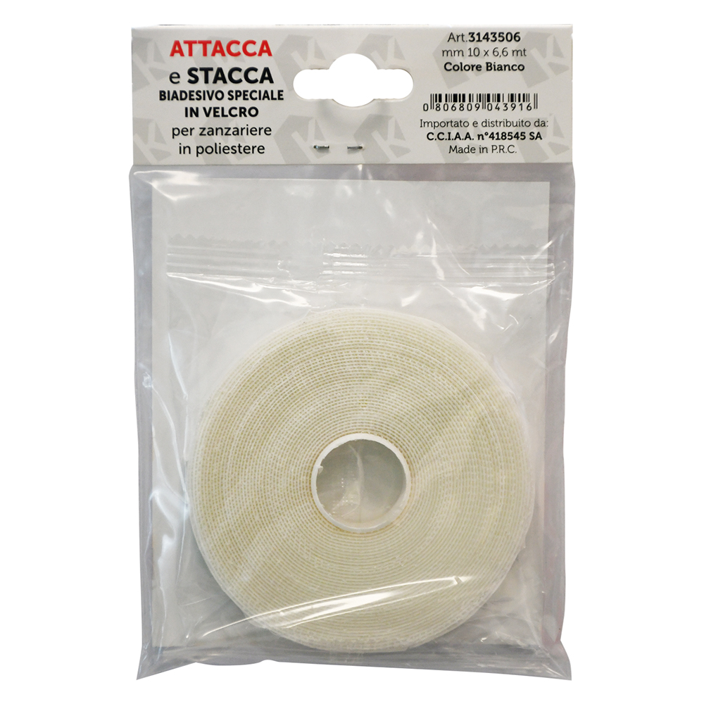 Nastro in velcro per zanzariere mm 10 x 6,6 mt – col. bianco Kasart