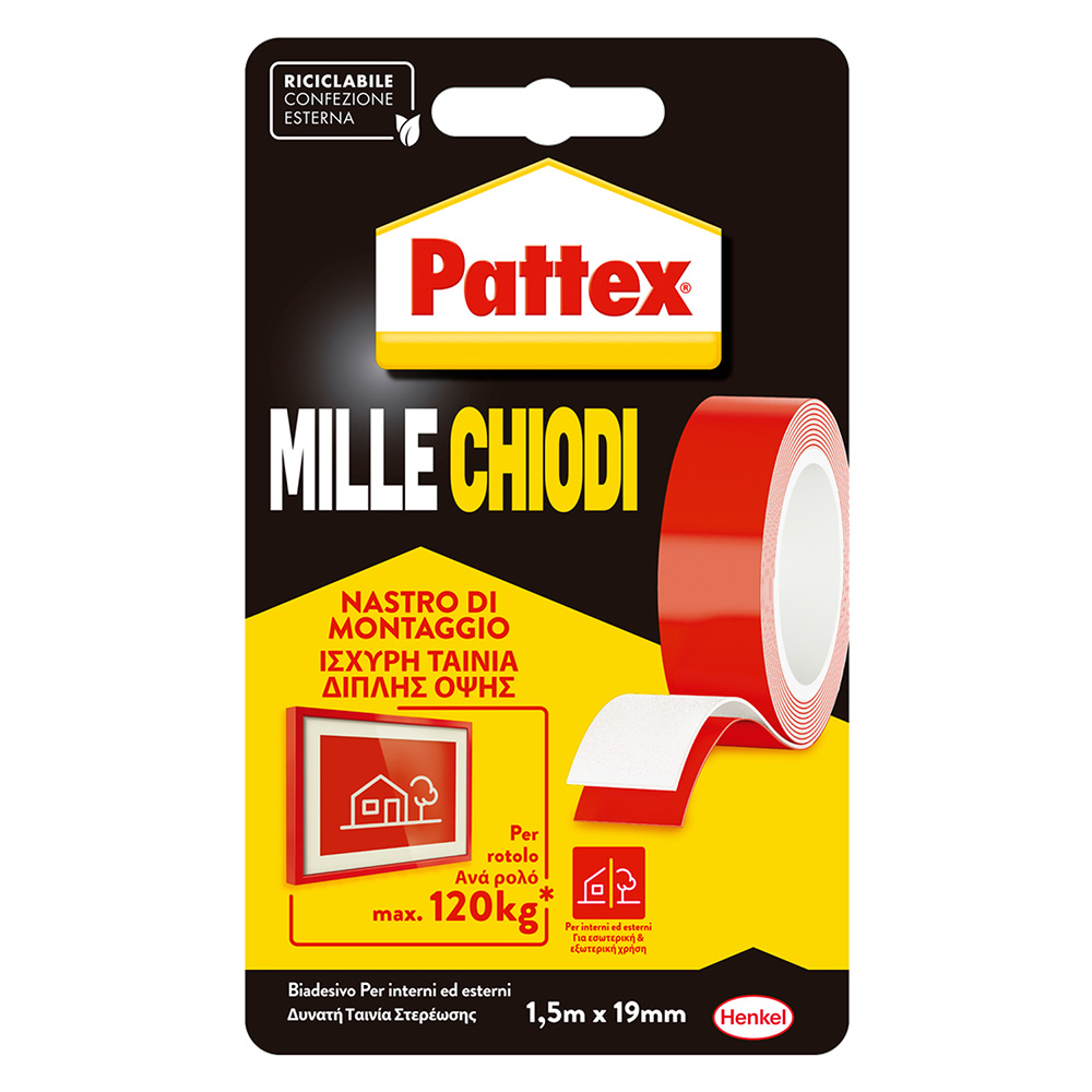 Nastro biadesivo ‘millechiodi’ mm 19 x 1,5 mt Pattex