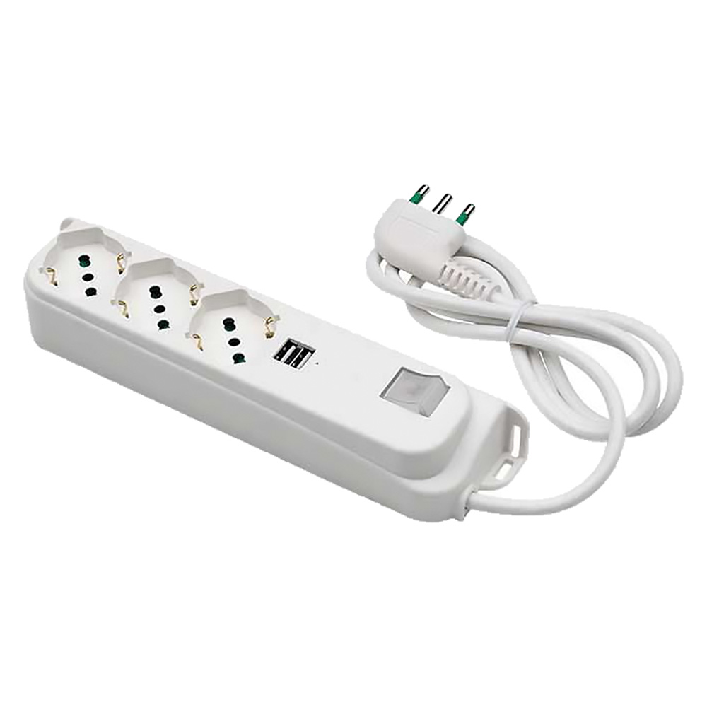 Multipresa con interruttore + usb 3 usc. / sp.2p+t 16a + 2 usb 2,1a Fanton