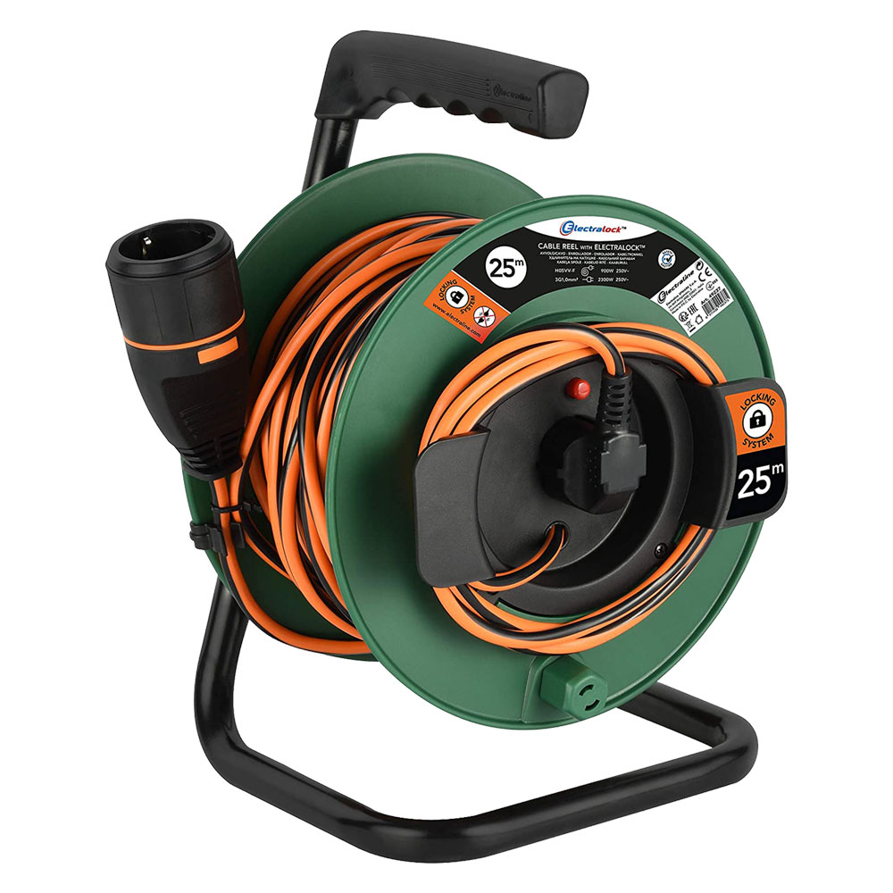 Avvolgicavo con presa a meccanismo blocco ‘electralock’ mt. 25 – art.49237 Electraline