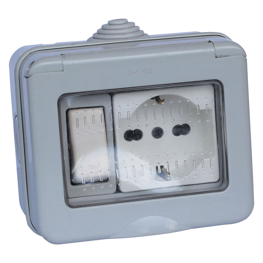 Contenitore esterno interruttore + presa / schuko 1 deviatore + 1 presa bivalente 10/16a / schuko Faeg