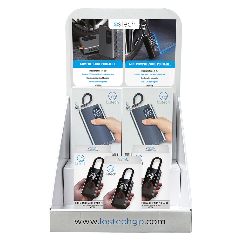 Espositore da banco per mini compressori 5 pz – completo Lostech