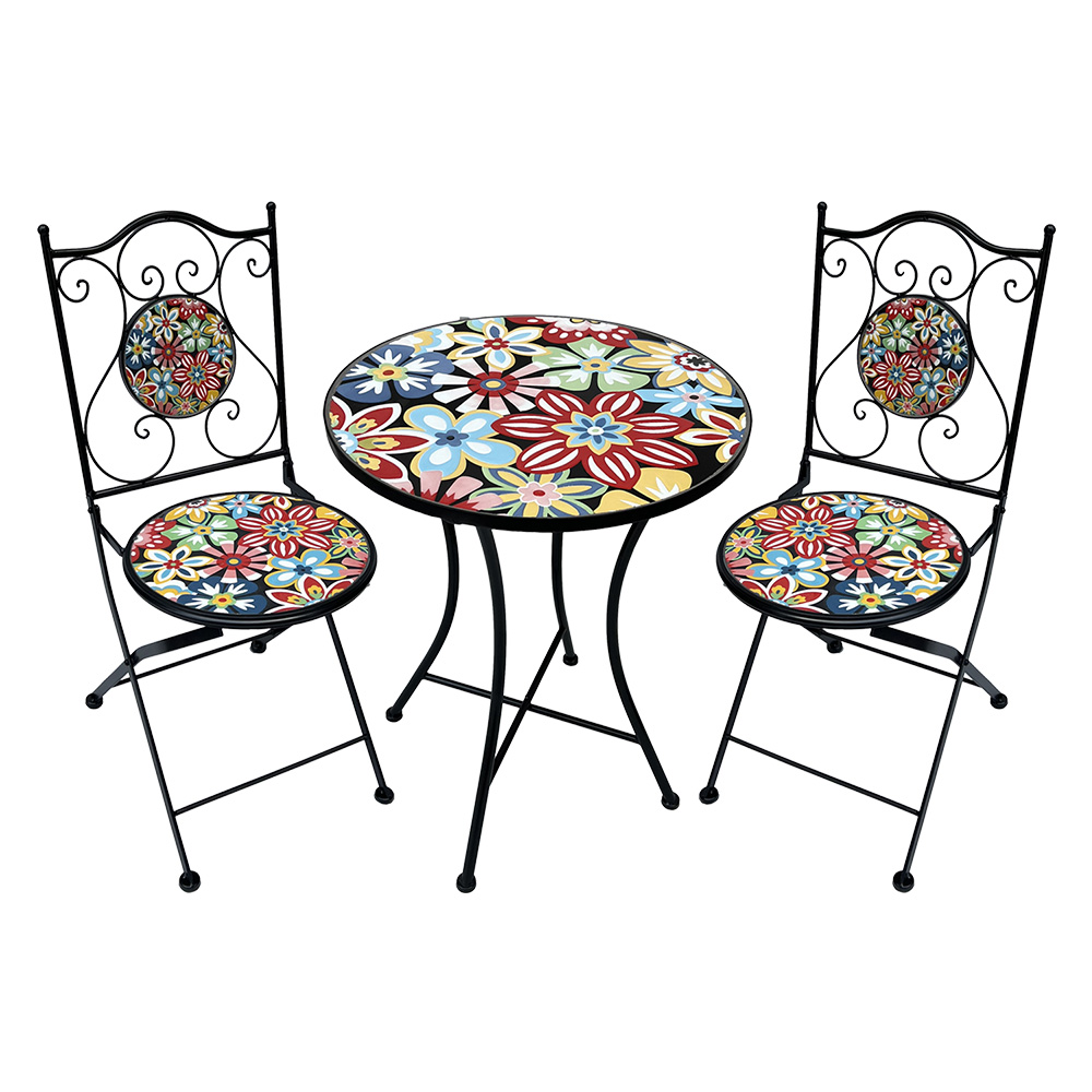 Set tavolo mosaico da esterno ‘allegria’ Ø cm 60 x h.75 (tavolo) – cm 38 x 46-92 (sedie) Lif