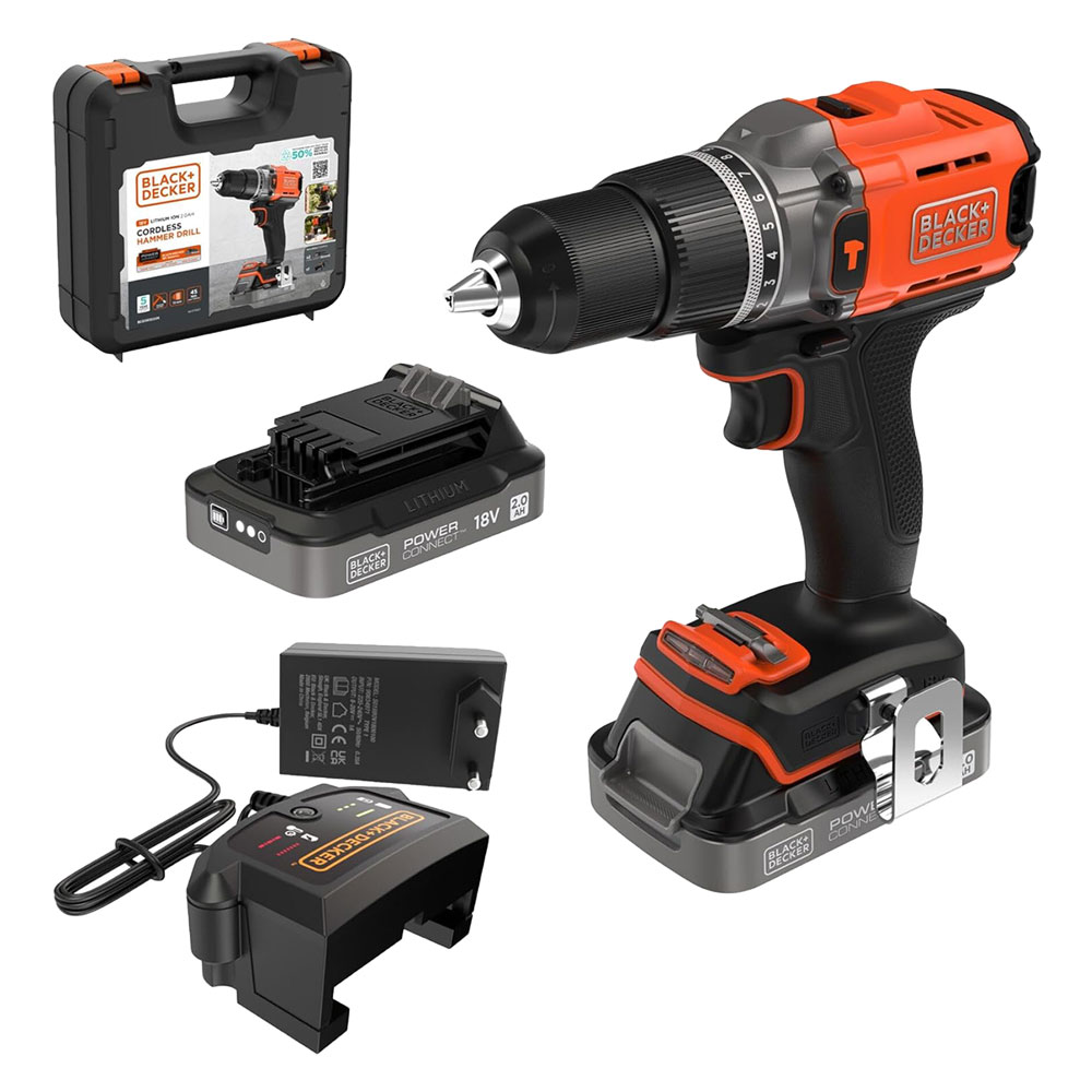 Trapano avvitatore a batteria con percussione ‘bcd383d xk-qw’ 18v – 1 batteria 2,0 ah litio Black decker