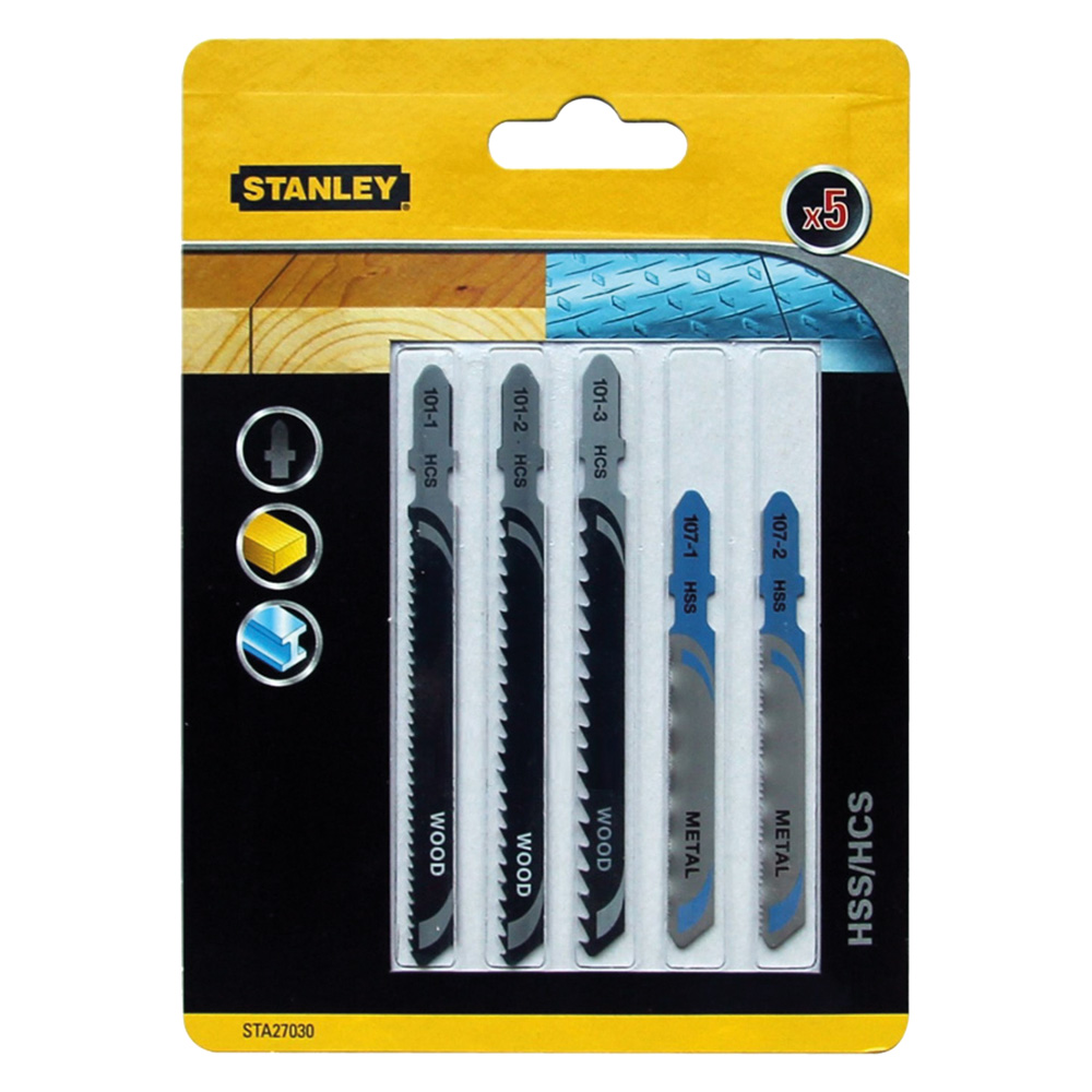 Lama per seghetto alternativo set misto hcs (3 pz) + hss (2 pz) – blister Stanley
