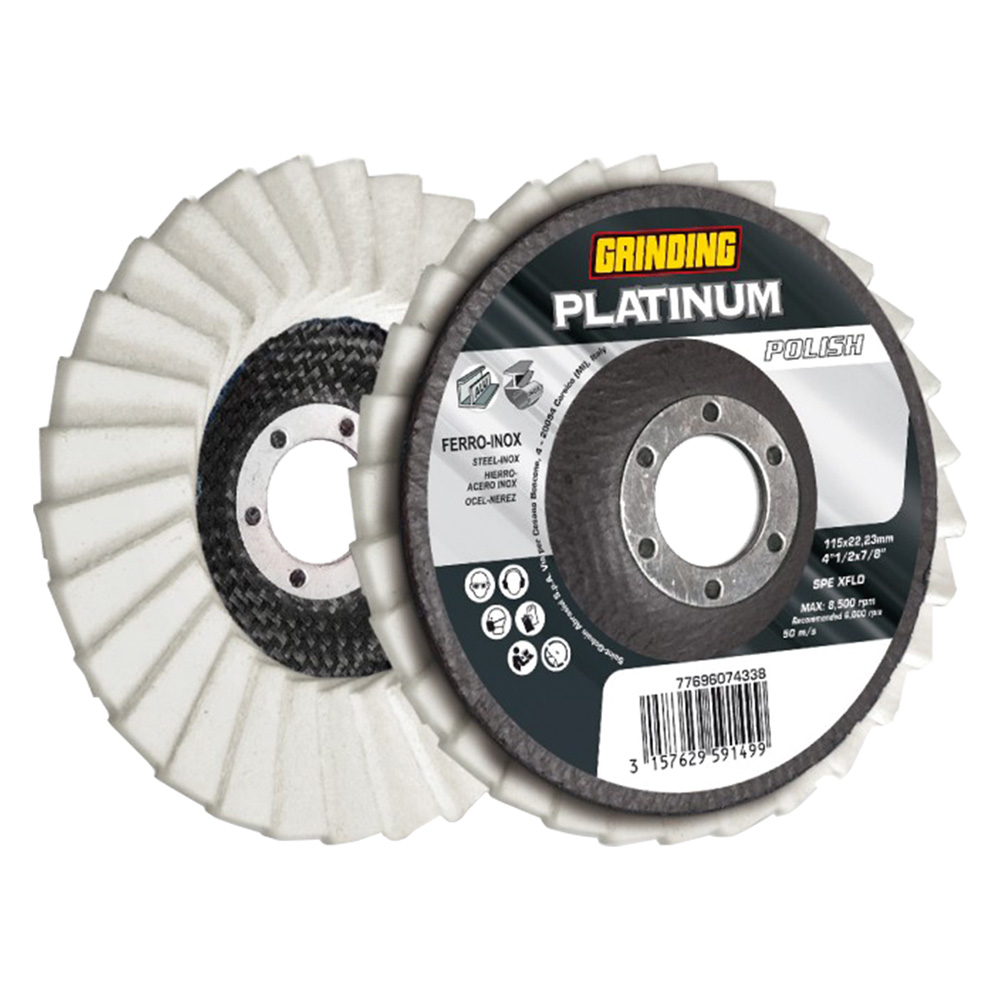 Disco lamellare ‘platinum polish’ per ferro/inox ø 115 x 22,23 mm Grinding