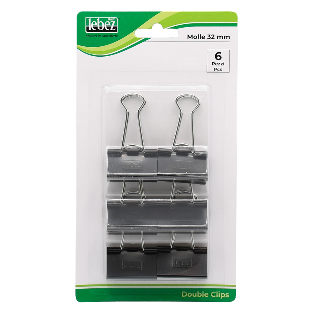 Molla fermacarte ‘double clip’ mm 32 – pezzi 6 Lebez